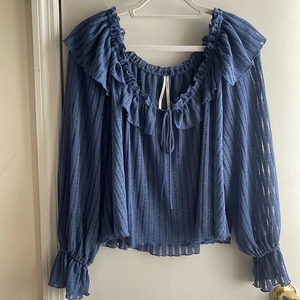 Long-Sleeve Sheer Striped Crop Blouse by Anthropologie